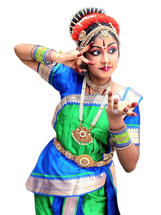 NATYAM Kuchipudi Dance Dress for Girls, Indian Dance Costume, Large Size